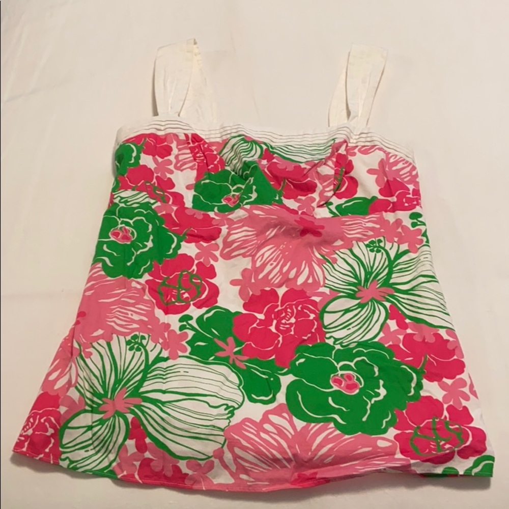 Lilly Pulitzer Pink Green Floral Tank Top Size 4